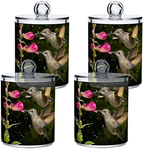 Yyzzh Hummingbird זוג מאכיל פרח ורוד בגשם 2 חבילה מתקן מחזיק QTip לכדור כותנה כדורי כות