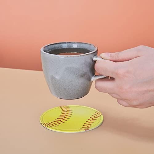 סופטבול צהוב תחתיות עבור משקאות עם מחזיק עור תחתיות סט של 6 עבור קפה שולחן