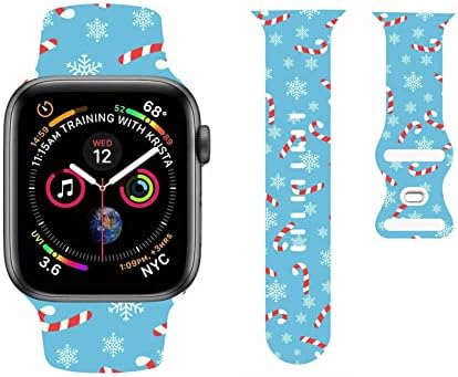 RertNocnf דמות רזה רצועה חג המולד תואם ל- Apple Watch 45 ממ 44 ממ 42 ממ, דפוס שלג חמוד של איש שלג רך רצועת החלפת סיליקון רכה לסדרת רצועות כף היד iwatch Se 8 7 6 5 4 3 2 1 כחול