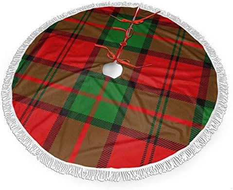 חמולה של Qiuyelong Dunbar Tartan חצאית עץ חג המולד המסורתית 36 אינץ 'קישוטים לחג עץ חג המולד כפרי