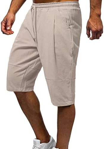 מכנסי פשתן ארוכים של Hangnifang, מתחת לכיס הברך, 3/4 קיץ משיכת קפרי מכנסיים