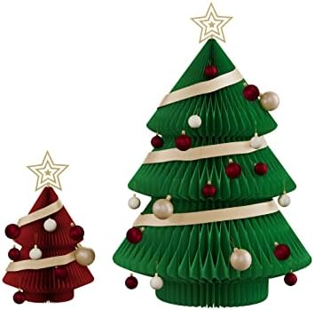 עץ חג המולד של Honismart, נייר מתקפל עץ חג המולד מיני עם אורות USB, עץ חג המולד של חג חג המולד 2 יחידים, עץ חג המולד לבית, משרד, קישוט מסיבות ...