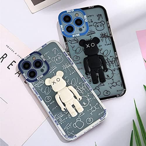 Dowintiger iPhone 11 Pro Max Case Bear 3D דוב עם עמדת קיקטנד לעיצוב לגברים בנים, אופנת רחוב רכה גמישה גמישה TPU מצלמה עדשות הגנה על מעצב ברור מארז לאייפון 11 פרו מקסימום - דוב שחור