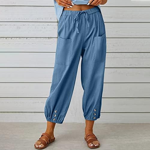 מכנסי קפרי פשתן של גופזף, מכנסי פשתן כותנה קצוצים לנשים מכנסי קפריס מכנסי קרסול מחודדים עם כיסים