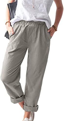 מכנסיים של Amikadom Juniors מכנסיים פשתן בראנץ 'גבוה חתוך ברגל ישר מותניים אלסטיים בסיסיים מכנסי קיץ סתיו 2023 בגדים MZ
