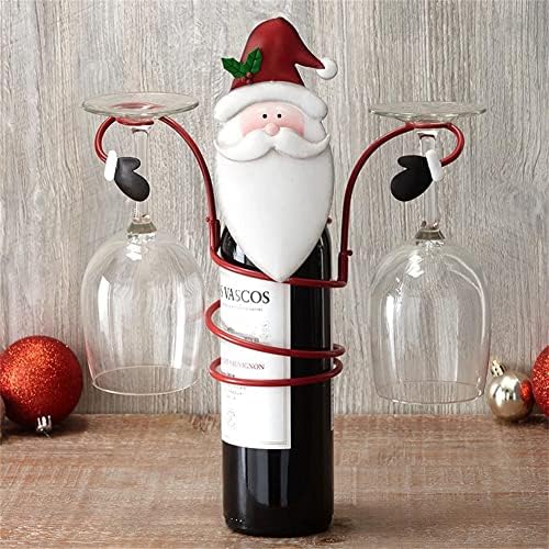 בקבוק יין לחג ניו ומחזיק זכוכית, בקבוק יין שלג ומחזיק זכוכית מתלה לאחסון נושא חג המולד,
