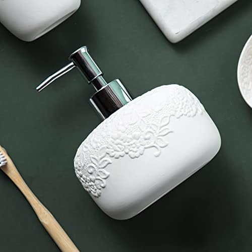 מתקן סבון לבן, מתקן קרם משטח קרמיקה 14oz עם עיצוב מובלט, בקבוק קרם למילוי חדר אמבטיה למקלחת סבוני שמפו מארגון מטבח, בית האנטיס