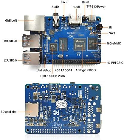 בננה PI BPI-M5 AMLOGIC S905X3 מחשב לוח יחיד עם LPDDR4 4GB זיכרון RAM ואחסון EMMC של 16 ג'יגה-בייט לתמיכה באנדרואיד דביאן רסביאן זרוע