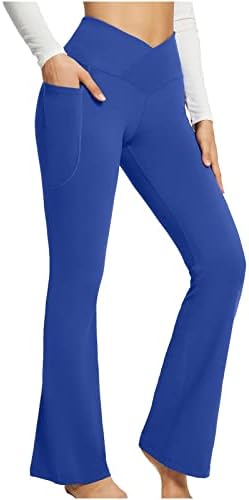 GMGHZC בצבע אחיד של נשים חותלות יוגה נ 'קרוסאובר מותניים גבוהות אימון התלקחות אתלטית המריצה מכנסי יוגה עם כיסים