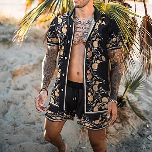 גברים חליפת אופנה קיץ פנאי כיוון דפוס סט חולצת חוף הוואי