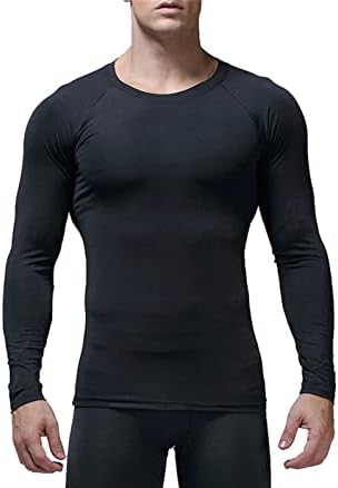 חולצות דחיסה של צווארון הגברים שרוול ארוך מתיחה אימון אתלטי צמרת חדר כושר נושם גופיות ספורט.