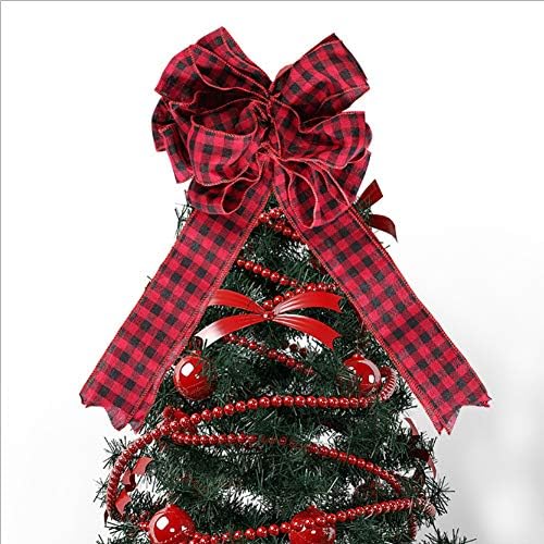 עץ חג המולד של Medoore קשת קשת קשת קשת אדום גדול ושחור באפלו משובץ בדוק קשת קשתות מקורה למסיבות חג המולד מקורה קישוט חג המולד חג חג חג קשת קישוטי עץ חג המולד 9.8 x 18.5 אינץ '