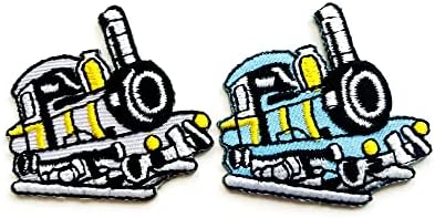 סט PL של 2 זעיר. מיני פסטל אפור כחול רכבת חמוד לוגו קריקטורה תפור ברזל על תחפושת בגדי טלאי שלט של תער