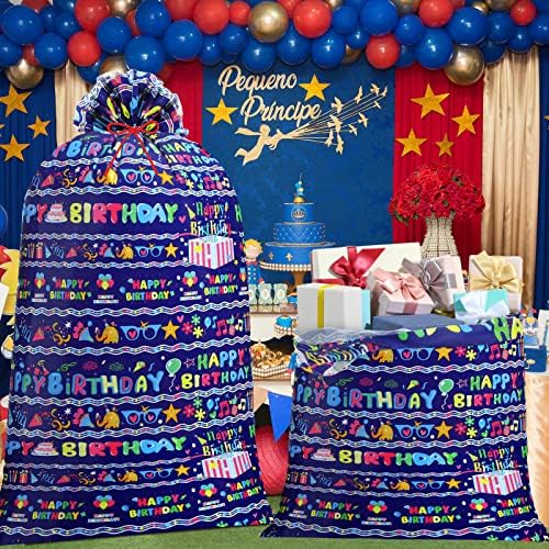 זונון 3 חתיכות 56 אינץ 'גדול במיוחד כחול כחול שמח שקית מתנה ליום הולדת ג'מבו שקיות מתנה מפלסטיק שקיות עטיפת מתנה יתר