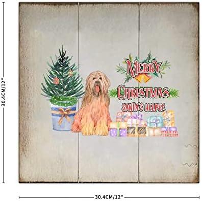 רטרו סגנון כפרי מזרן עץ חג המולד מקסים כלב חיות מחמד עץ חג מולד חג מולד חג מולד סנטה עזרה 12x12in לוח עץ למרפסת סלון גן חצר בית חווה מדף מטבח חג המולד עיצוב השנה החדשה
