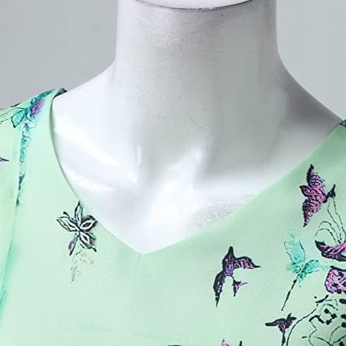 נשים בקיץ נדנדה שרוול מתרחב מודפס V צוואר שרוול קצר חולצה עליונה