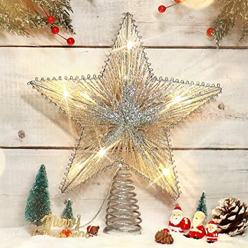 אורות טופר טופר של כוכב חג המולד של רוצינה, טופר עץ נצנצים בגודל 10 אינץ
