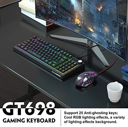Magegee GT698 מקלדת משחקים ומשולבת עכבר, TKL 89 מקשים מקלדת משחקים RGB LED LED LED קשת תאורה אחורית, מקלדת חוטי USB נגד גוסט