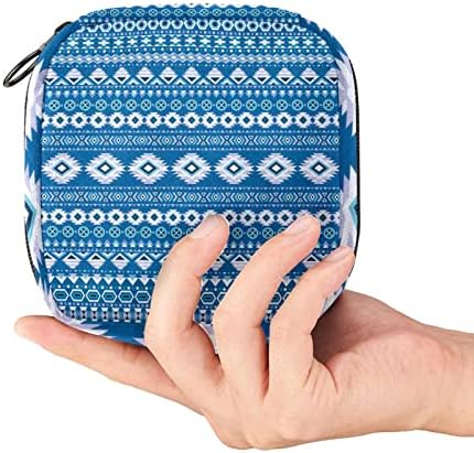 אחסון תיק עבור תחבושות היגייניות, נייד עבור נשים בנות רחיץ לשימוש חוזר, הודי שבטי פסים בציר טורקיז כחול