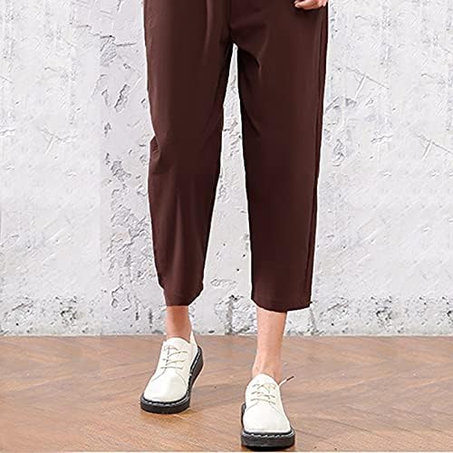 מכנסי הרמון של ZDFER Plus Size לנשים מכנסי פשתן כותנה מזדמנים מכנסיים מכנסיים פלאצו מכנסי רגל רחבים עם כיסים