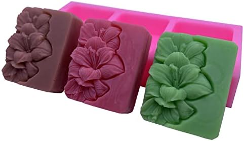 3 חורים שושן פרח סבון סבון סבון טבעי עובש בעבודת יד סיליקון תבניות לייצור סבון DIY פרח עוגת שוקולד עובש DDDECORated שרף תבניות מלאכת גבס