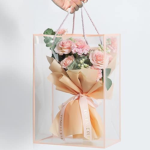BBJ עוטף תיק זר פרחים צלול קוריאני עם ידיות שקיות שקופות אטומות למים לאריזת מתנה פרחונית לסידורי פרחים, 9.7x6x14 אינץ ' - 5 ספירות