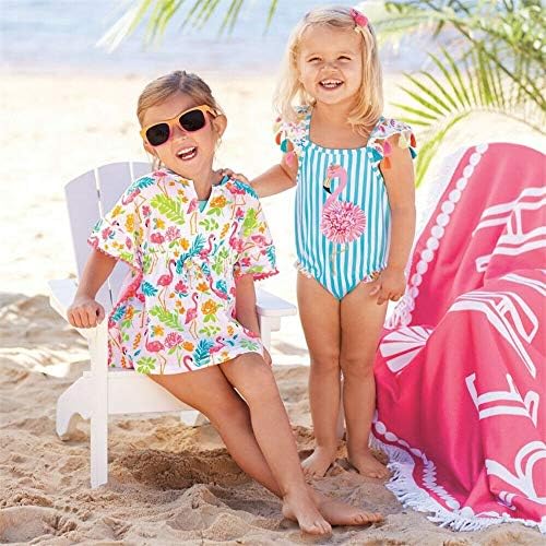 פעוטות תינוקות בנות פלמינגו חוף שמלת ים בגד ים עם בגדי פונצ'ו פונצ'ו בגדי קיץ