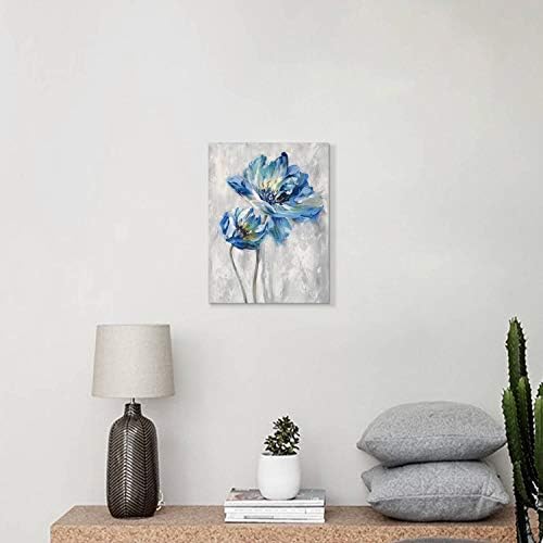 יצירות אמנות פרחים קיר קיר: תקציר בוהק כחול לוטוס פרחוני תמונה פרחונית הדפסים על בד לחדר אמבטיה