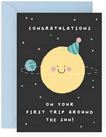 כרטיס יום הולדת 1-כרטיס יום הולדת לילדים גיל 1-כוכבי לכת בחלל-כרטיס יום הולדת ראשון ילדה ילד תינוק-כרטיס יום הולדת נכדה-מגיע עם מדבקות מהנות-מאת סנטרל