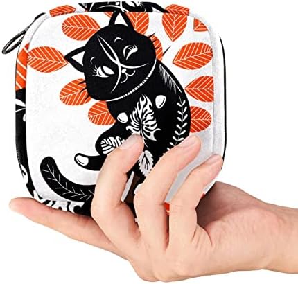 שקית אחסון מפיות סניטרית של Oryuekan, שקיות רוכסן משמשות לשימוש חוזר נייד, שקיות אחסון טמפון לנשים, אמנות מצוירת של חיות חתול
