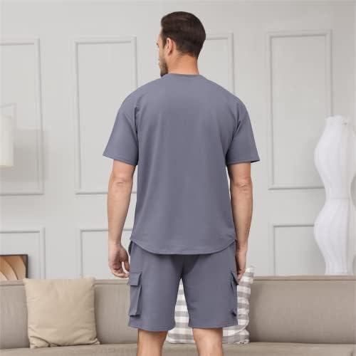 Opomelo Mens Setts Shorts 2 תלבושות חתיכות - קיץ מזדמן שרוול קצר סטים בגדירים לגברים עם כיס מטען