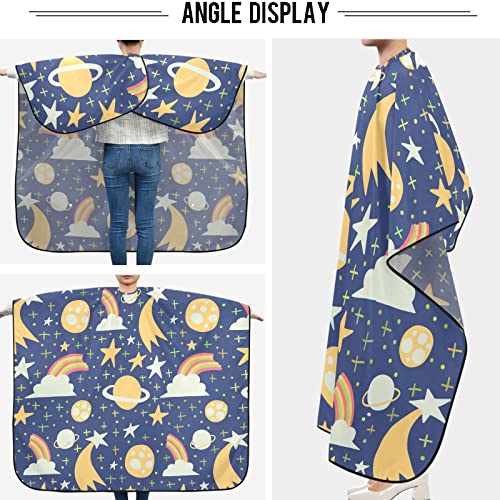 Visesunny Barber Cape Rainbow Cloud Star Planet Moon Planet Doodle Polyester שיער חיתוך סלון קייפ סינר אנטי-סטטי תספור