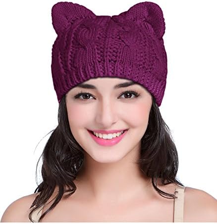 V28 נשים גברים בנות בנים בני נוער חמוד חתול חמוד אוזן סרוג כבל כובע כובע כובע כפפה