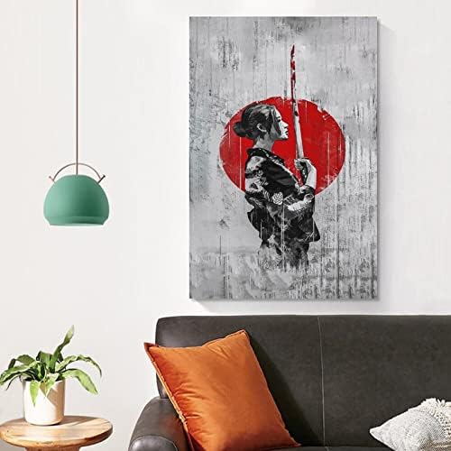 HDYDJS וינטג 'פוסטר אמנות אסייתי יפני GEISHA SAMURAI עכשווי יפני פוסטר שחור לבן בד ציור קיר פוסטר לאמנות לחדר שינה תפאורה לסלון 16X24 אינץ' UNFRAMES