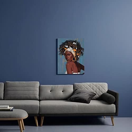 פנגו אמנות נשים אפריקאיות אמריקאיות עם עגילי זהב ציורים אמנות קיר מודרנית תמונה אפרו פוסטרים הדפסים לסלון משרדים קישוט חדר שינה ממוסגר מוכנה לתלות 12 x 16 אינץ ', 12x16 אינץ'