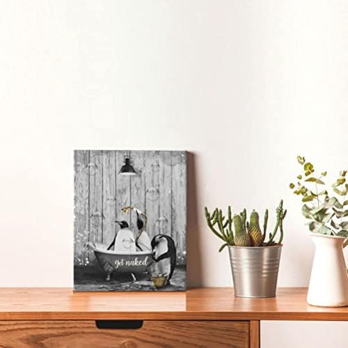 עיצוב אמבטיה של חווה אמנות אמנות קיר כפרי פינגווין תמונות עיצוב קיר חיה שחור לבן בחיה בבד אמבטיה הדפס יצירות אמנות ממוסגרות כפרי פינגווין קיר אמנות לקישוט אמנות קיר אמבטיה 8 x10