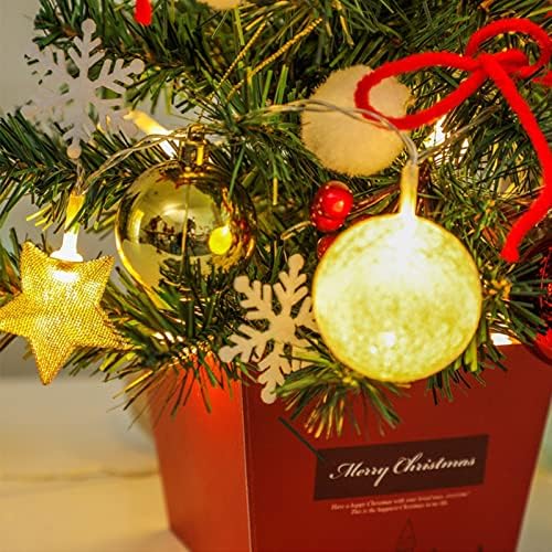 Plplaaoo מיני עץ חג המולד, עץ חג המולד קטן עם אורות חמים וקישוטים תלויים, עץ חג המולד מלאכותי לקישוטים לחג המולד, בית, מטבח, שולחן אוכל, קישוט פסטיבל חג