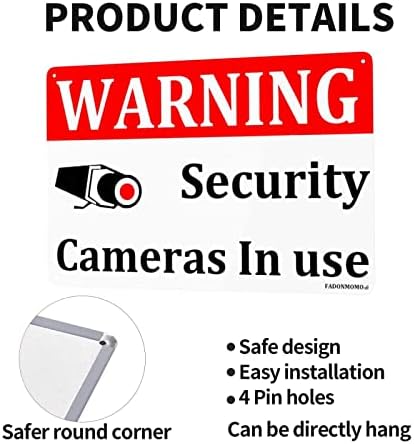 אזהרת שלט ניטור וידאו בשימוש, מצלמת בטיחות בשימוש, דיו UV אלומיניום בינוני בגודל 12x8 אינץ 'לבית ועסקים