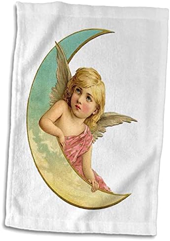 3drose Florene Angels and Cherubs - תמונה של המלאך הוויקטוריאני על רבע ירח - מגבות