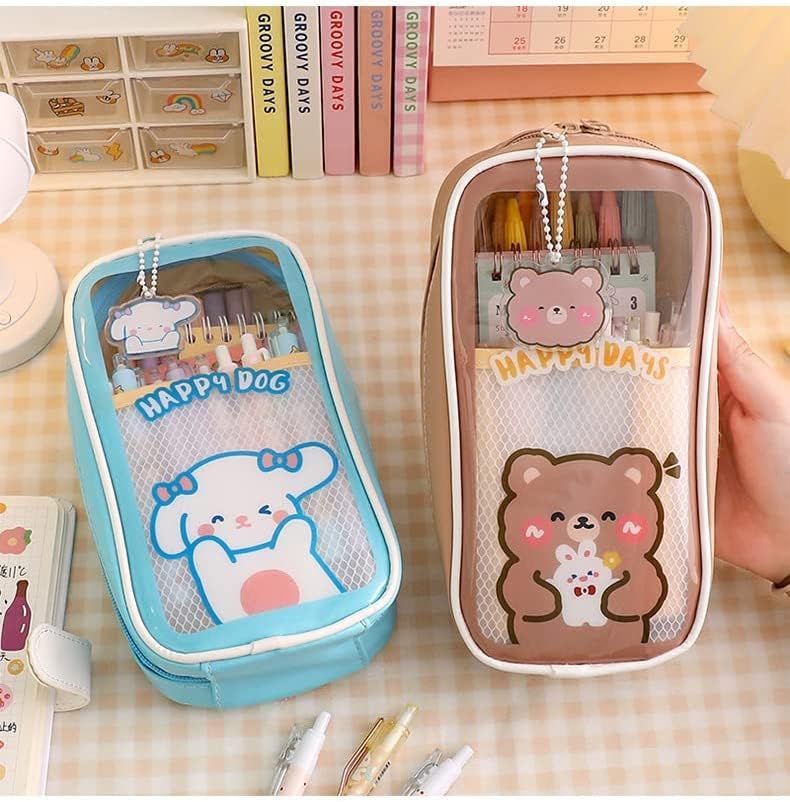 Lieei Kawaii Pencil Pecthil, Kawaii Castil Case עם תליון לבנות אסתטיקה תיק עיפרון חמוד נייד תיק מארגן עטים גדולים לבית הספר