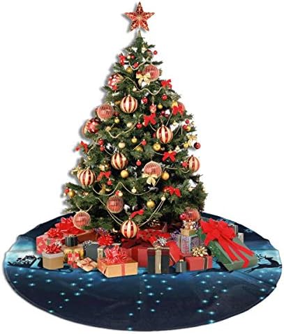 MSGUIDE 48 חצאית עץ חג המולד, חג המולד כחול סנטה כחול ודפוס מזחלת עץ גדול כיסוי בסיס מחצלת עץ לחג המולד קישוטים למסיבות חג חגיגיות