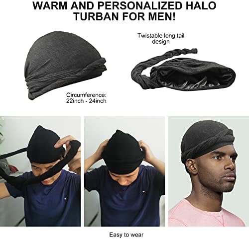 אטנטו הילה טורבן דוראג לגברים, למתוח מודאלי & סאטן מרופד ראש כורכת כובע עבור אפריקאי, שחור גברים טוויסט בגימור ראש צעיף