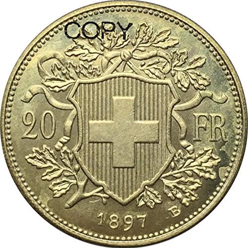 שוויצרי 20 פרנק 1897 B מטבע העתק העתק פליז