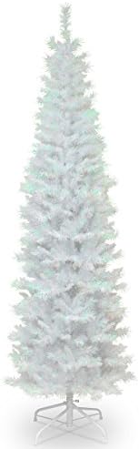עץ חג המולד המלאכותי של חברת העצים הלאומית, טינסל לבן, כולל מעמד, 7 רגל