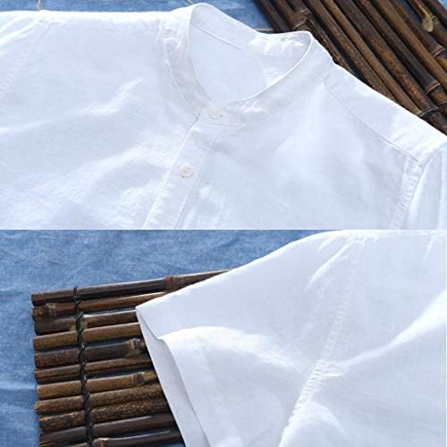 HDDK קיץ גברים חולצות מזדמנים כותנה פשתן כותנה שרוול קצר למטה בצבע אחיד חולצת חוף נטולת צווארון חולצת חוף