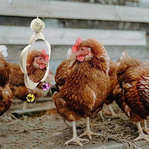 Ebaokuup 3 יחידות צעצועי עוף לתרנגולות, צעצוע קסילופון עוף, צעצוע מראה עוף עם פעמון וצעצועים מגרדים, צעצוע קסילופון מעץ מתלה עם 8 מפתחות מתכת לאפרוחים תרנגולת ציפורי תוכן
