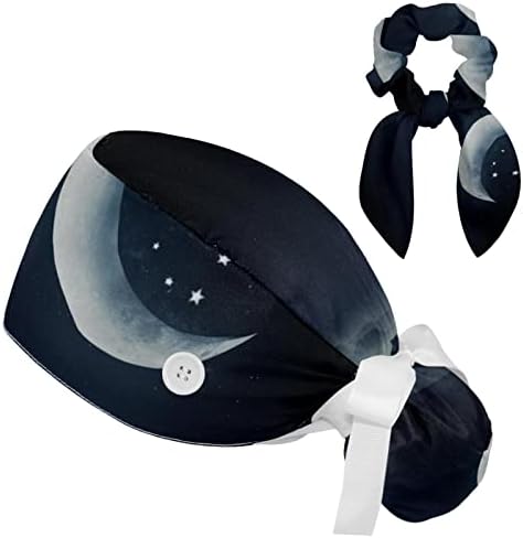 קרצוף כובעים עם קשרי שיער נשים מחזיק קוקו כובע עבודה עם כפתורים ירח כוכב לילה חלום נוף צבעוני