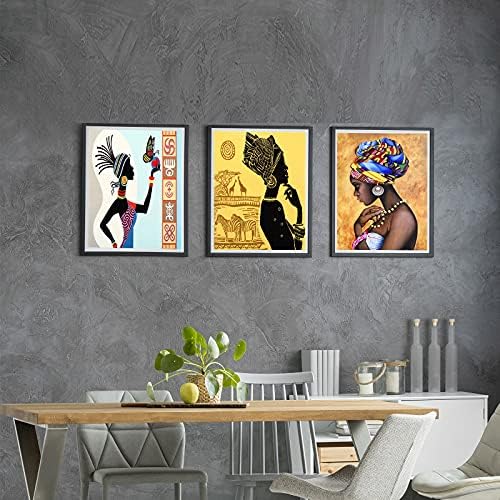 Outus 6 יצירות קיר אפריקני ציור אמנות אתנית רטרו קד עתיקה תמונה אישה שחורה אישה עתיקה נושא עתיק ילדה יהלום לחדר שינה ביתי עיצוב קיר בחדר אמבטיה, לא ממוסגר