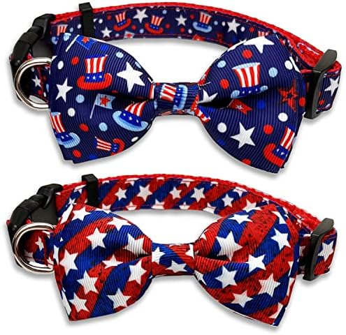 צווארון עניבת פרפר פרפר 4 ביולי, 2 חבילות לחופשה פטריוטית צווארון יום העצמאות האמריקני לצוואר כלבים קטנים בינוניים גדולים * 5/8 רוחב)
