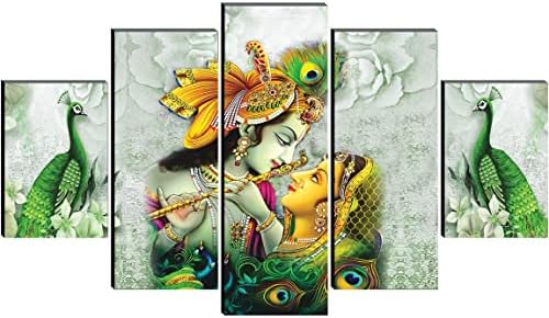 1ARTOFCREATION SAF סט של 5 Radha Krishna אמנות מודרנית דתית בית ציור קיר דקורטיבי 30 אינץ 'x 18 אינץ' PNLS322232 Multicoror 18 אינץ 'x 30 אינץ'